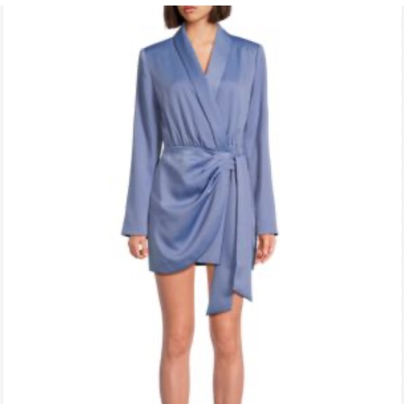 Misha Collection Azera Blue Mini Long Sleeve Wrap Dress Small